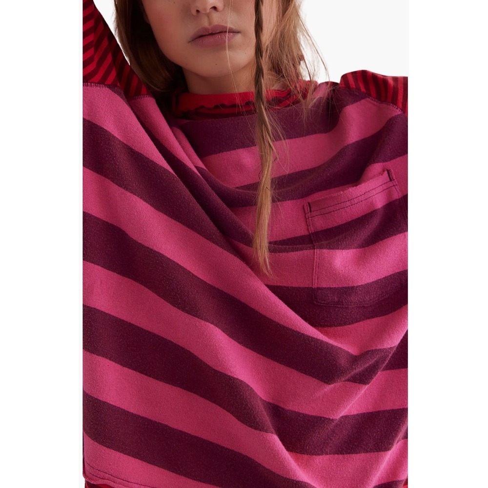 Free People We The Free Punk Playful Tee Stripes Pink Red Boho Womens Size Small - Picture 3 of 14
